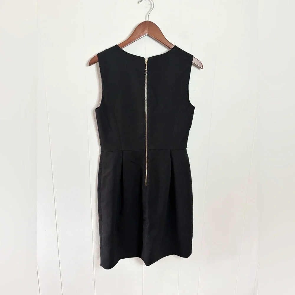 Kate Spade black crewneck sheath dress zipper back gold size 8 career cocktail